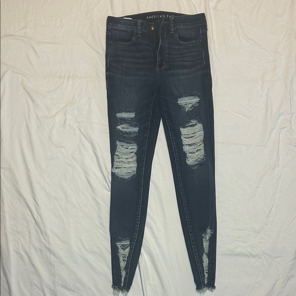 American Eagle Outfitters Women's Dark Blue Distressed Skinny Jeans - Picture 1 of 3